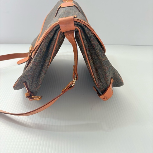 Vintage Longchamp Paisley Canvas Leather Messenger Bag Crossbody Satchel  Saddle - Picture 10 of 14